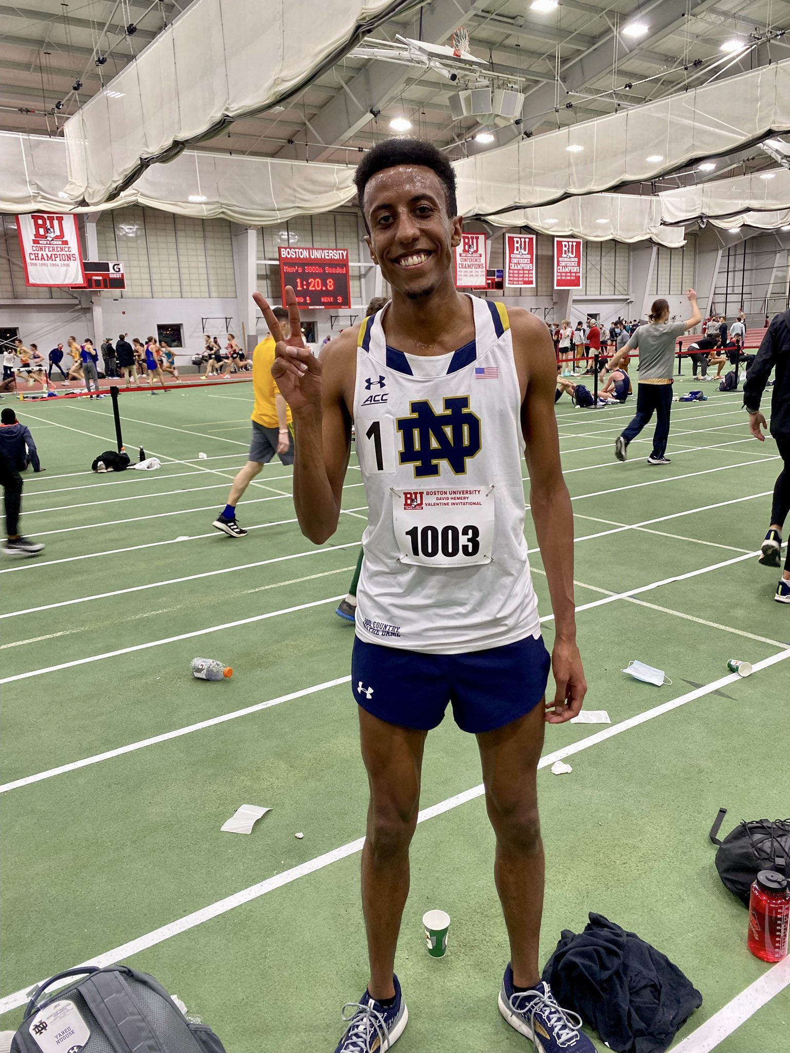 Yared Nuguse after his NCAAA 3000m indoor record in Boston