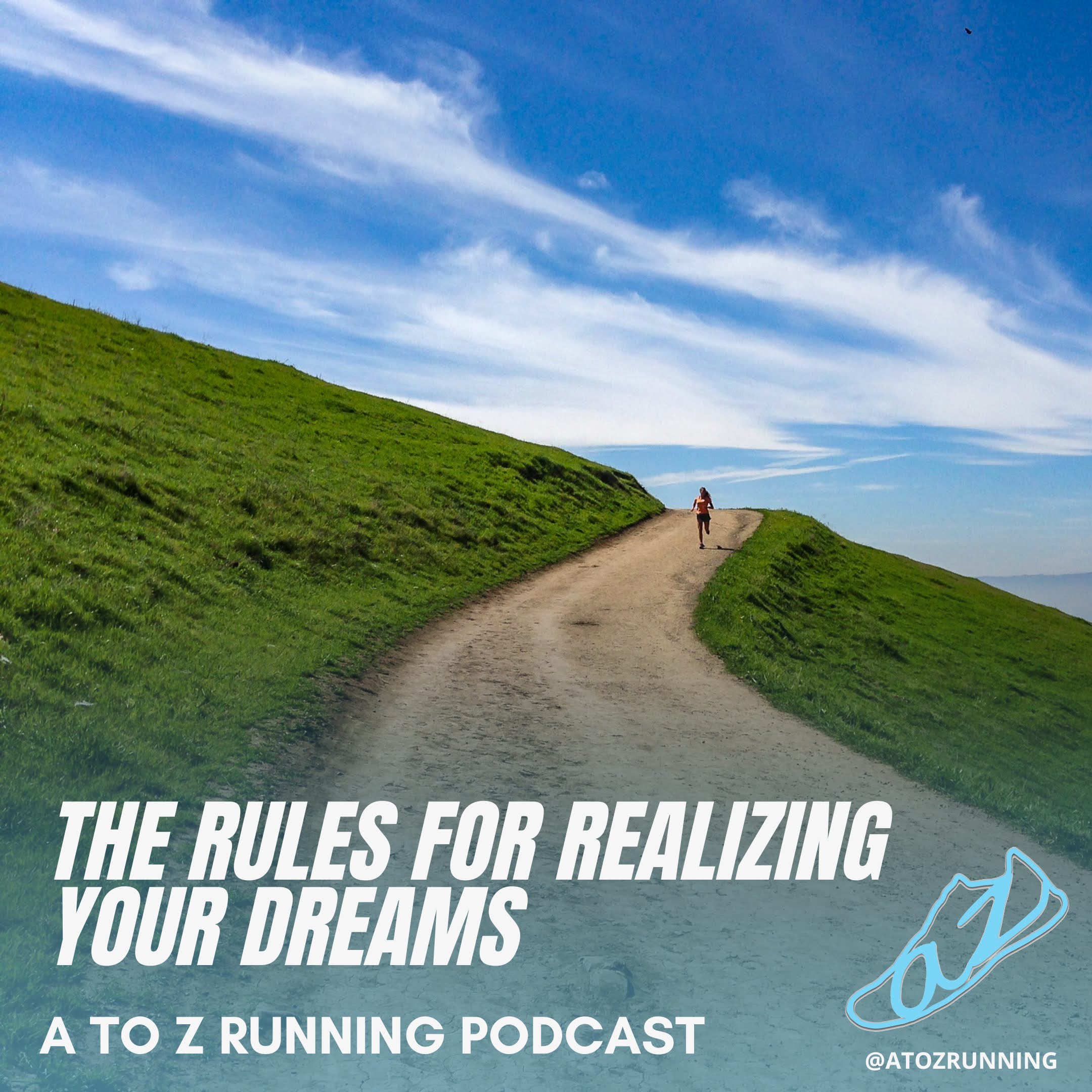 The rules for realizing your dreams with Andi Ripley running in the background in california on a dirt road, big blue skies, and sloping grass.