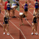 going all out in running- two side by side photos of a collegiate woman at the end of an indoor track race. She is visibly exhausted with her mouth gapping open.