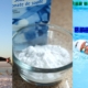 runner on the left, baking soda in the middle, and a person swimming on the right