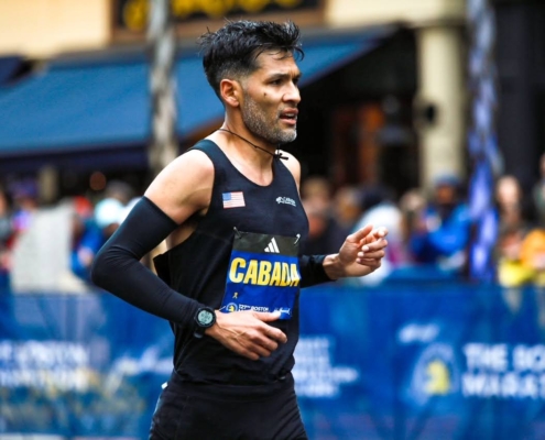 Fernando Cabada running in the Boston Marathon he was first masters finisher